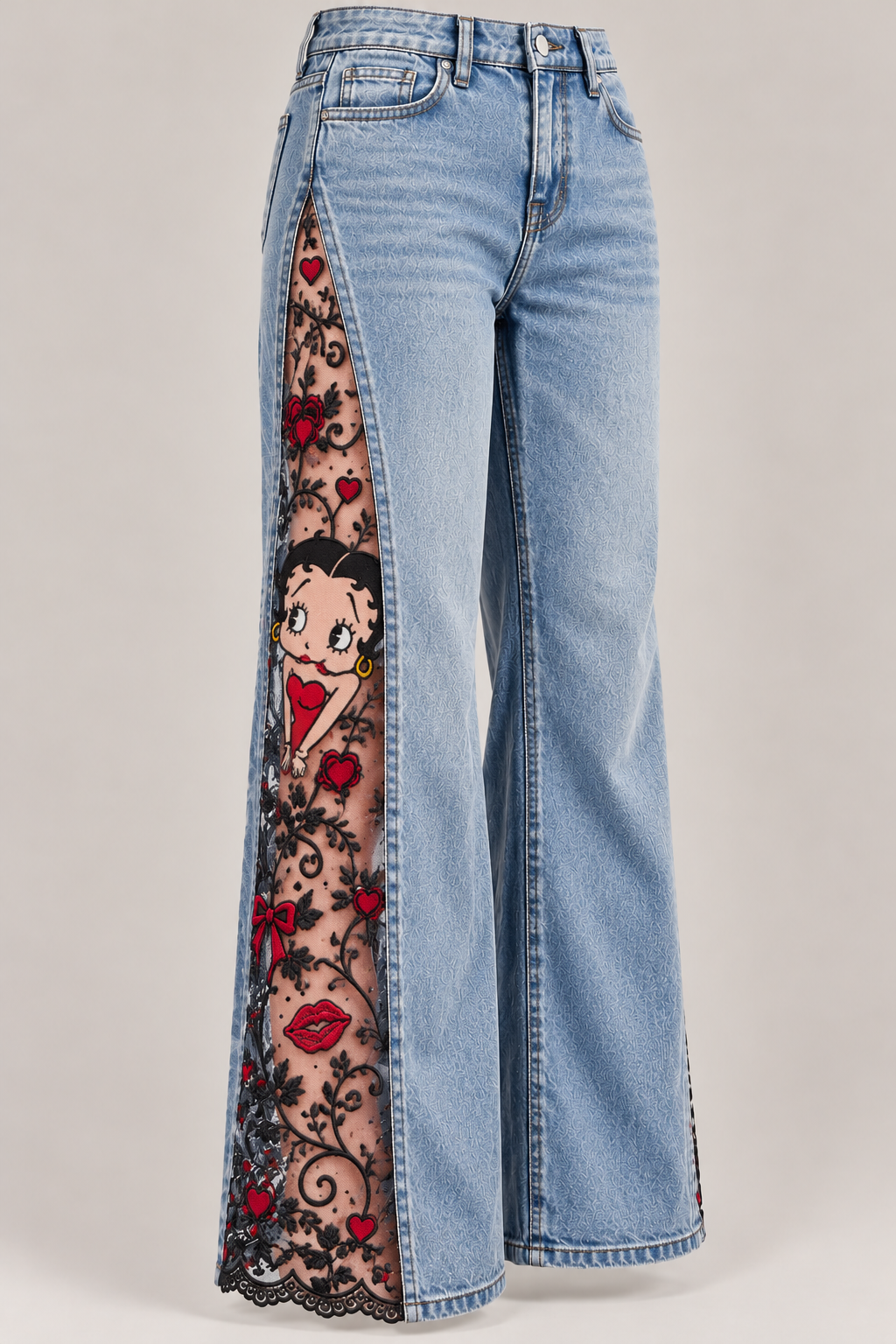 Vintage Pin-Up Lace Panel Flare Jeans